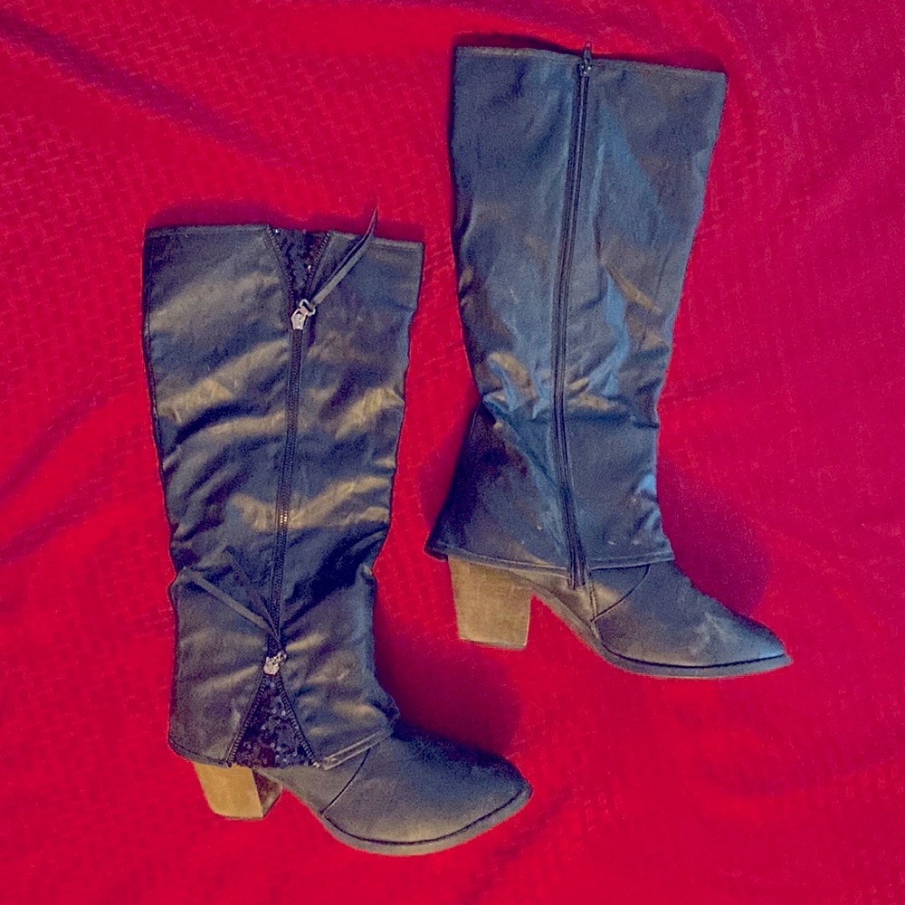Tall black boots with sequin detail